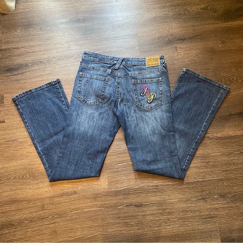 BABY PHAT Y2K wide leg Jeans monogrammed pocket SZ 10